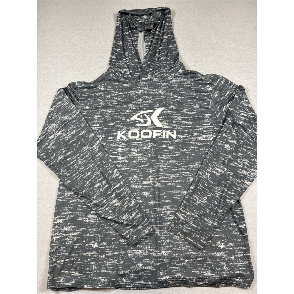 Koofin Gear Mens Large Gray Pullover Hooded Long Sleeve Performance Fishing‎
